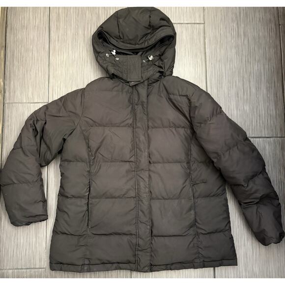 LL Bean Women's Down Tek Puffer Jacket Black Hooded Size XL Detachable Hood - Picture 1 of 6